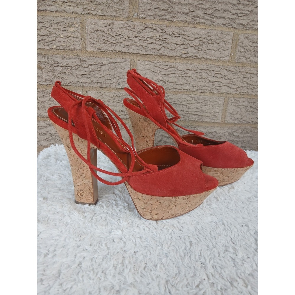 Sergio Rossi Women's Cork Platform Tie-Up Sandals In Orange Red Seude Sz 35.5